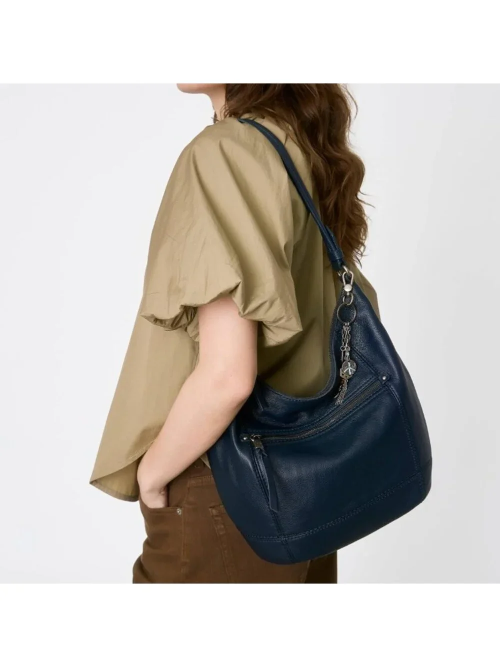Large Slouchy Leather Hobo Bag with Zip Pocket - Stylish Shoulder Purse